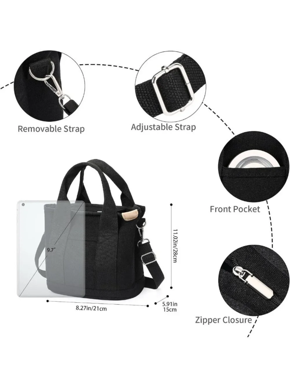 Stylish Canvas Mini Tote Bag for Women - Zipper Crossbody Satchel & Beach Purse